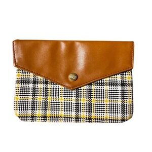 Ipsy Plaid Wallet Card Holder Small Coin Purse Yellow Black White‎